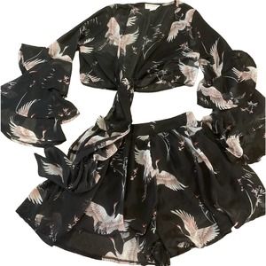 L’atiste by Amy 2-piece tie crop top and shorts set (small)